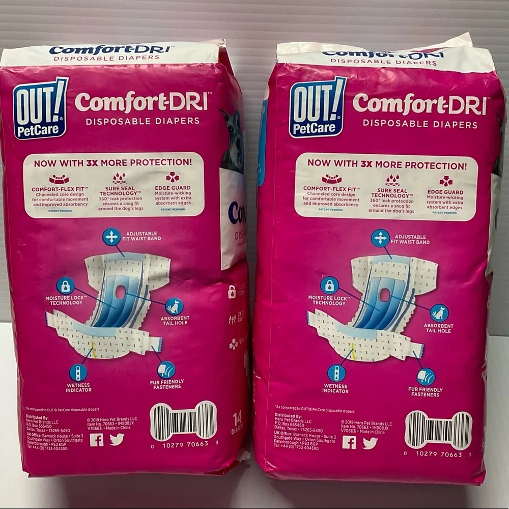 OUT! Pet Care Disposable Diapers For Pets 2 Pack. Size M/L 18”-25”